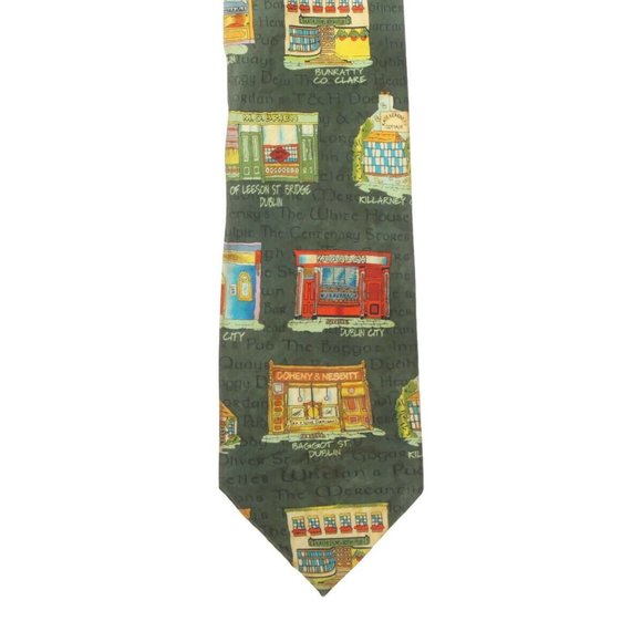 CARA CRAFT Ireland Landmark Dublin Stores Sightseeing Green Men's Silk Neck Tie - Picture 2 of 4